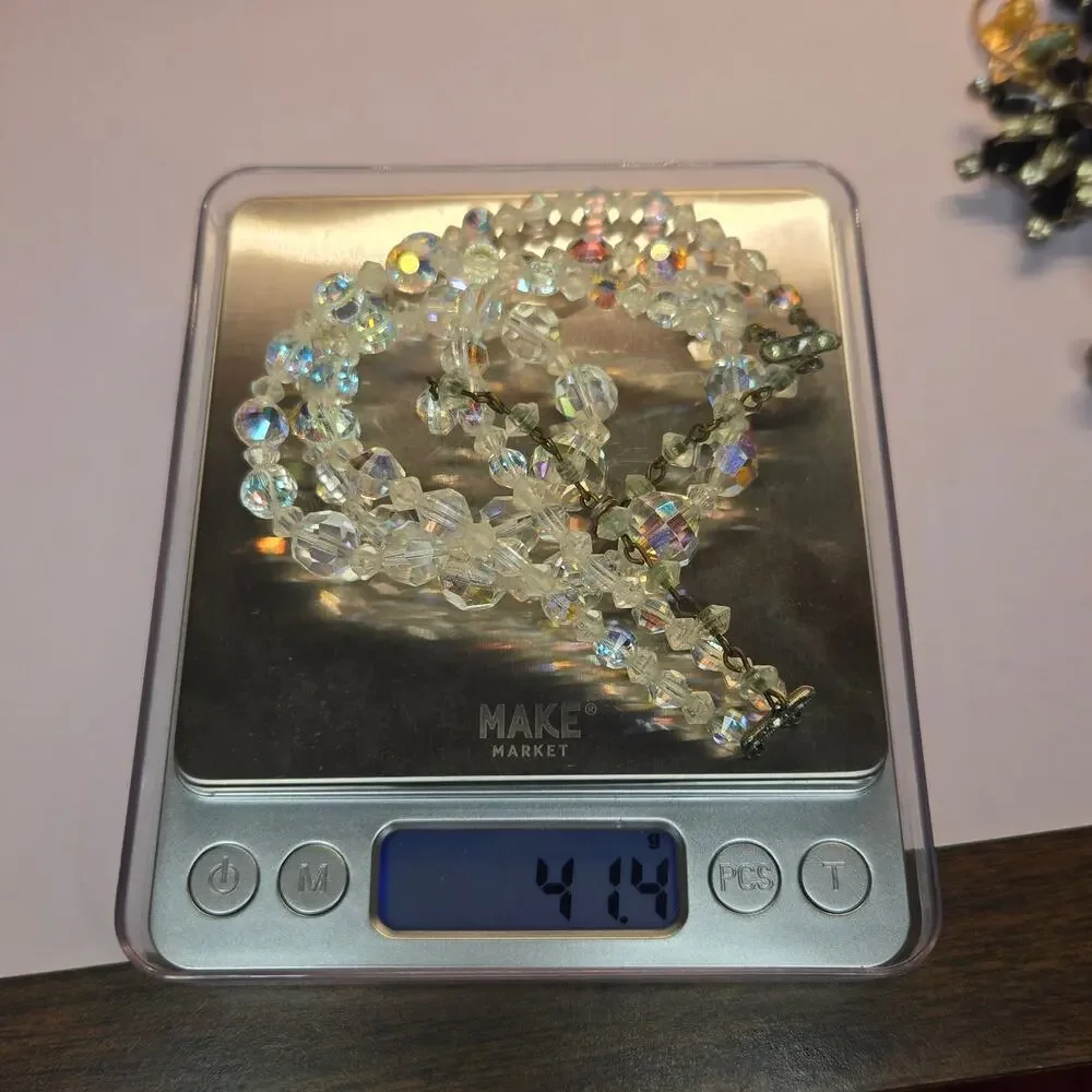Vintage 1950s Aurora Borealis Crystal Double Strand Necklace Graduated Bead